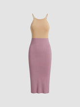 Two Tone Macaron Bodycon Strap Long Dress